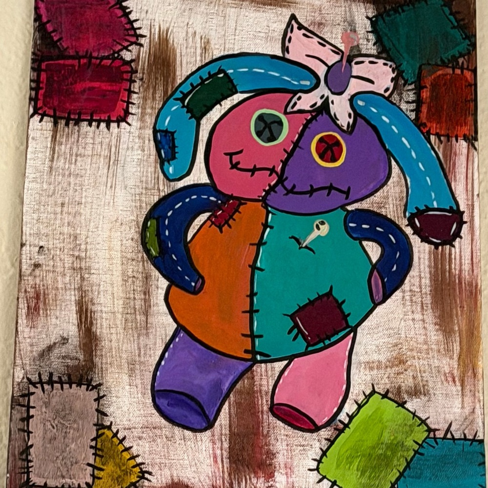 Colorful Patchwork Bunny Canvas Art ugly doll artwork
